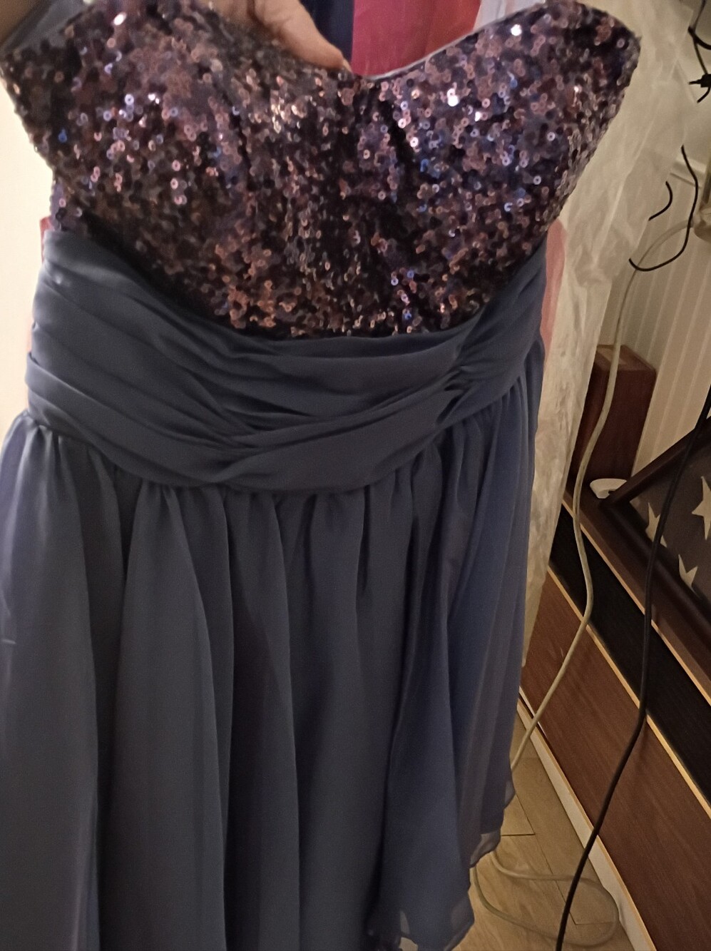 Strapless Sequin Bodice Chiffon Skirt Party Dress  Purple